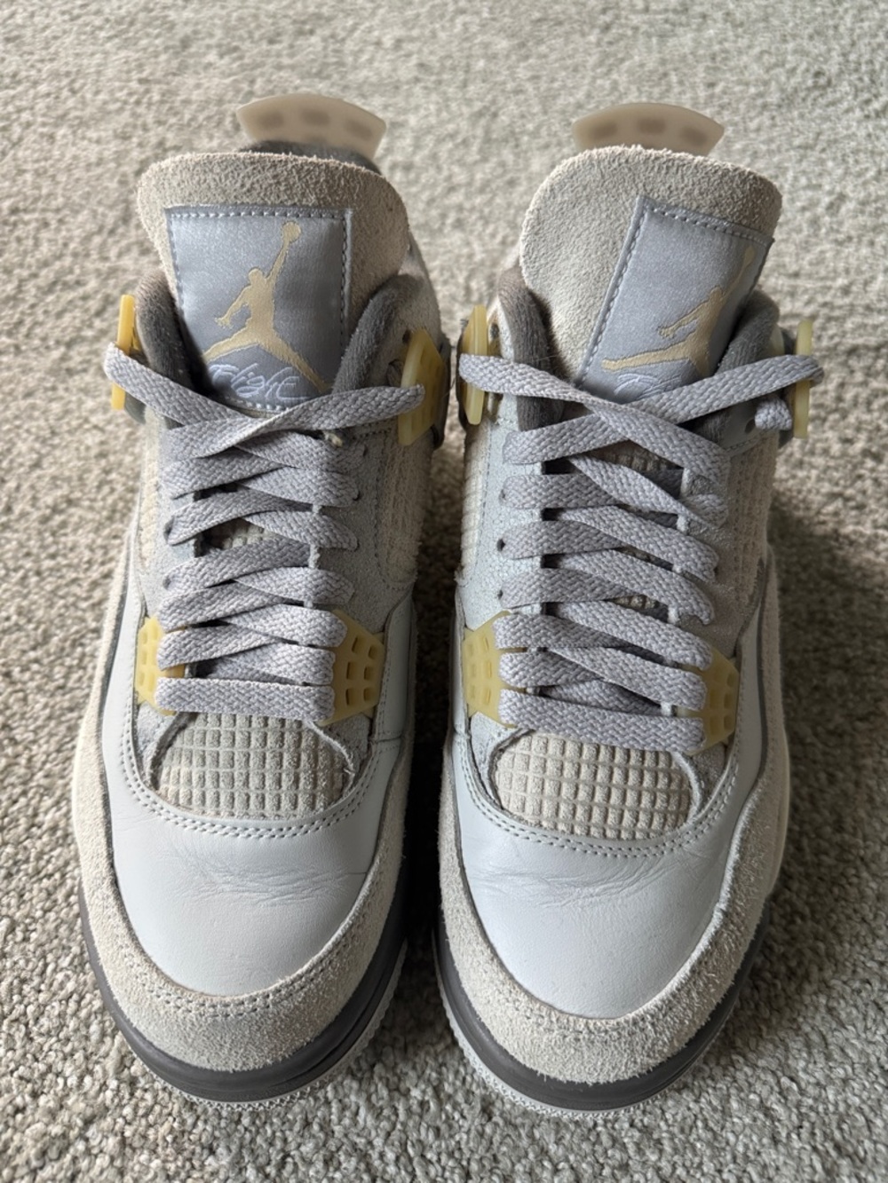 Jordan Neutral Gray Suede and Leather Sneakers with Yellow Accents
